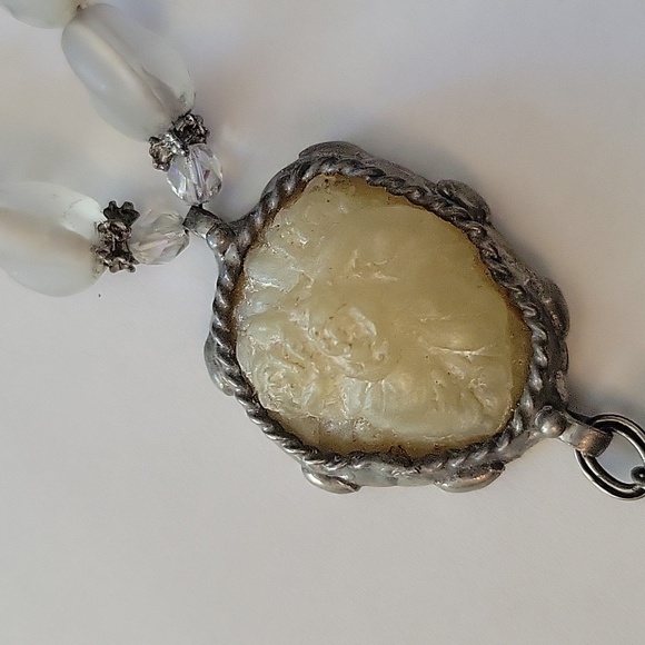 Maya Evangalista Primitive Chunk Stone Dangle Drop Necklace Mid Century Modern - Picture 7 of 12